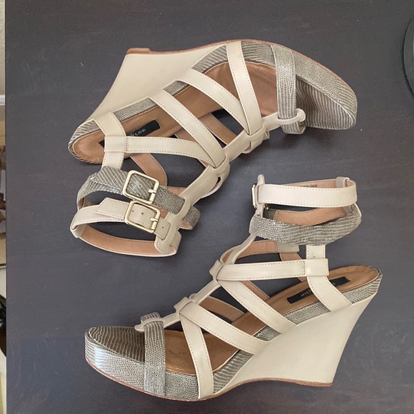 Ann Taylor Leather Platform Wedge Straps Sandals size 9.5 - Picture 7 of 10